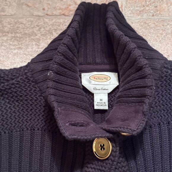 Talbots LADY Jacket Pima Cotton Cardigan Ribbed Knit Button Black SZ Medium - Picture 5 of 9